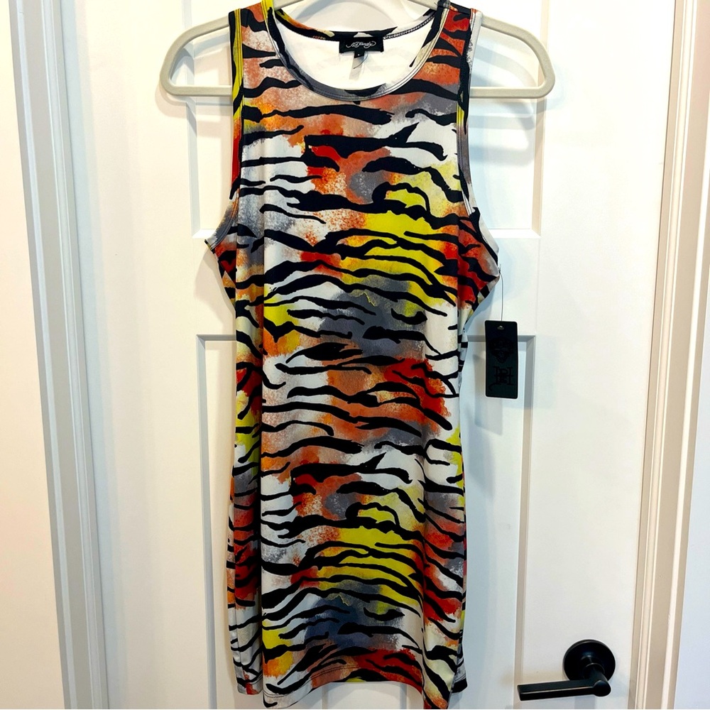 Ed Hardy Women’s Size Large Printed Mini Dress Or Tunic Stretch New With Tags